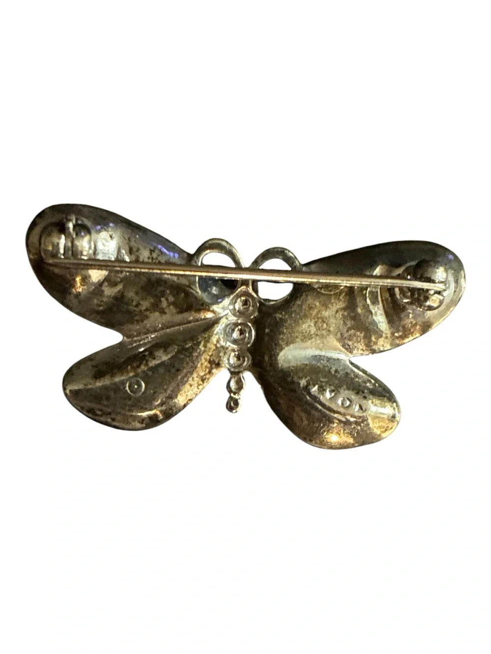Avon Silver Butterfly Brooch with Lavender Rhinestones and Brown Enamel